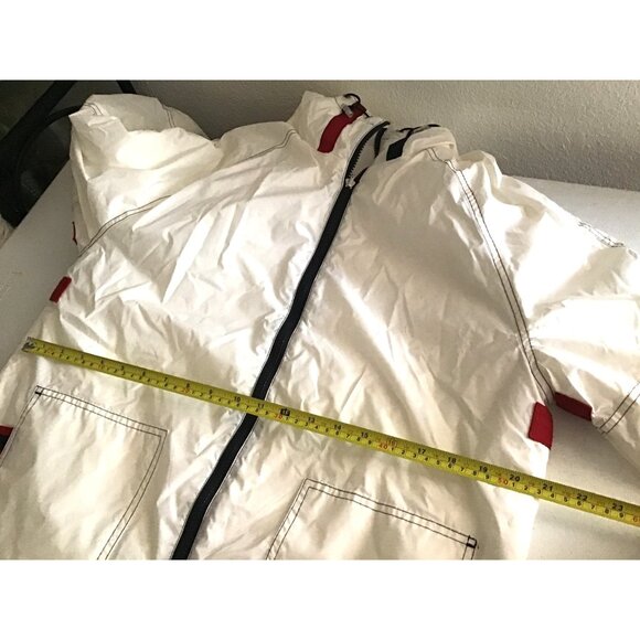 MENS WHITE WINDBREAKER SHERPA LINE SIDE POCKETS HOODIE JACKET SIZE MEDIUM - Picture 4 of 5